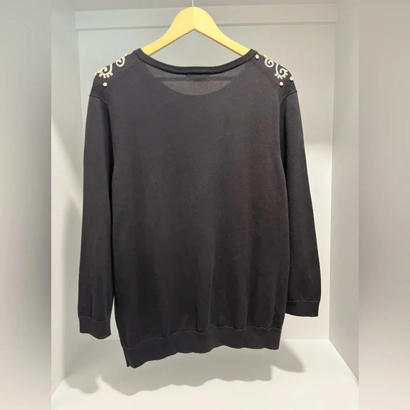 Land’s End Embroidered black lightweight Sweater 3/4 Sleeve 100% cotton Large - Picture 5 of 9